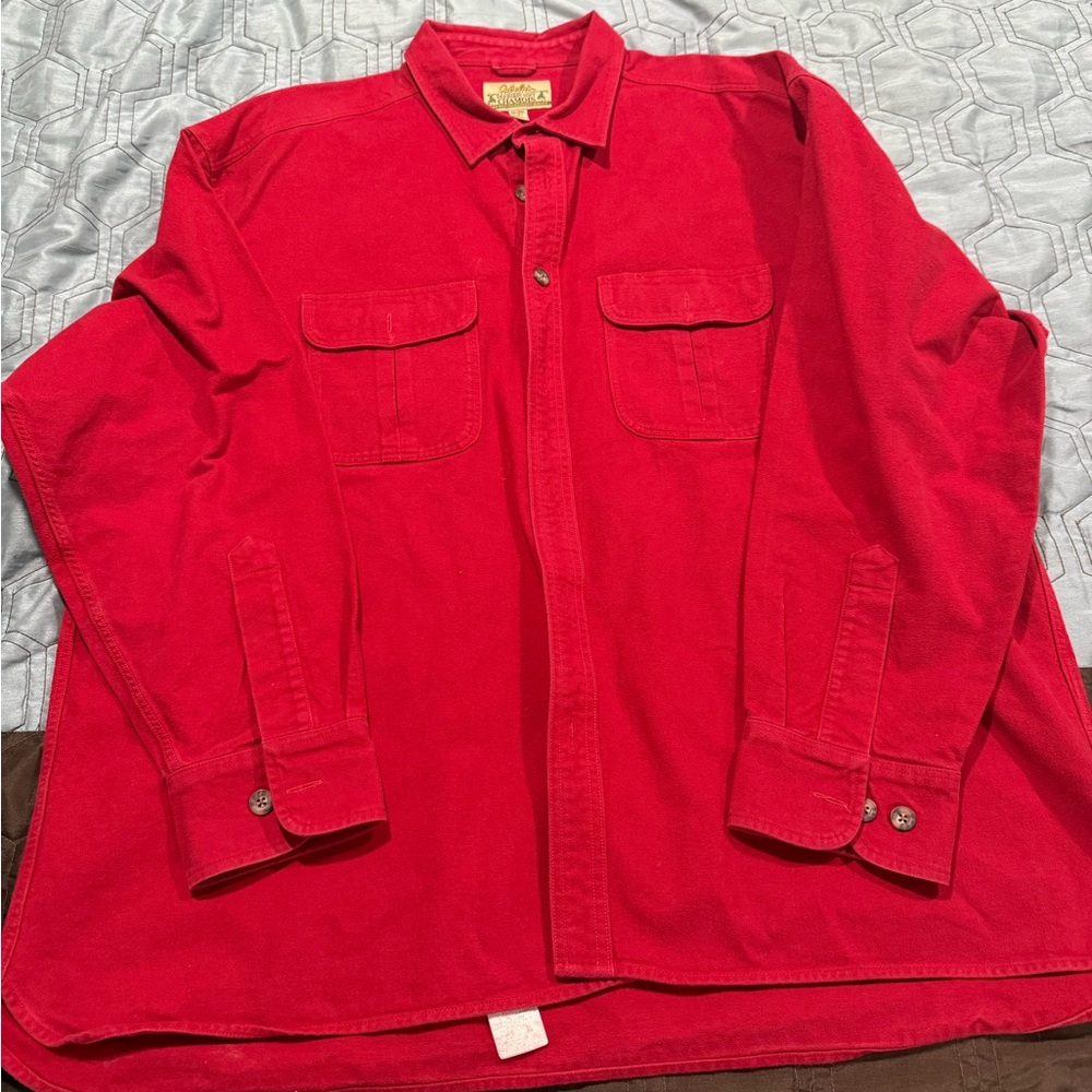 Cabela's DeerSkin Soft Chamois Shirt Size 2XL Red Button Heavy Cotton Flannel